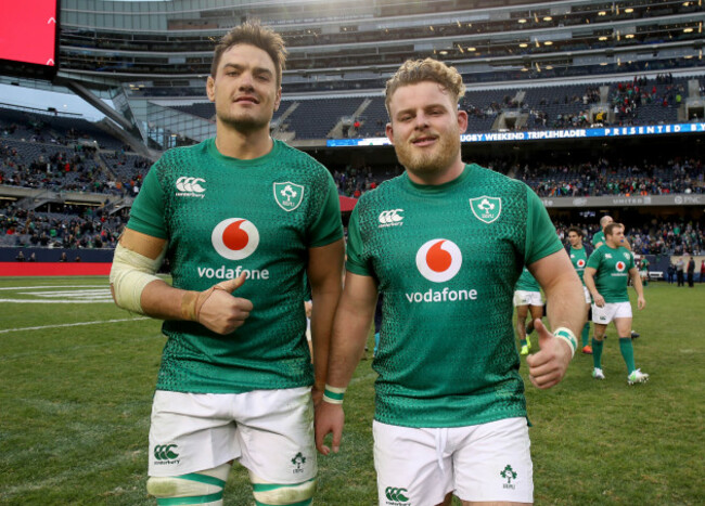Quinn Roux and Finlay Bealham after the game