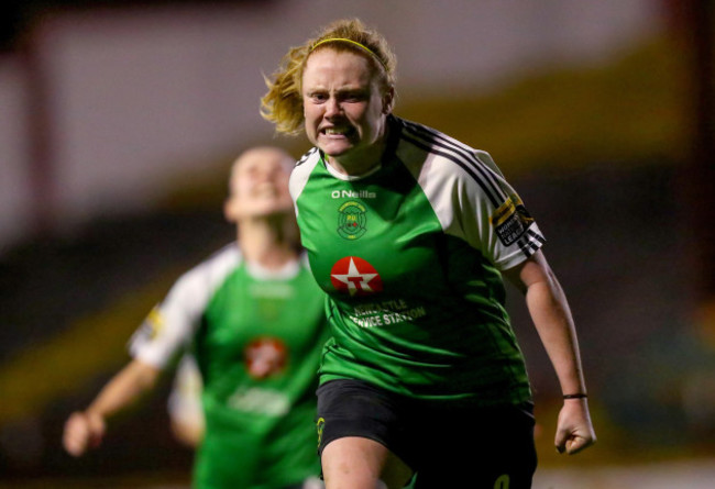 Amber Barrett celebrates scoring a goal