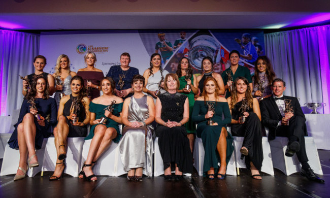 Kathleen Woods and Deirdre Ashe with the 2018 Camogie All-Stars team
