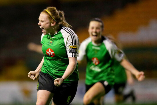 Amber Barrett celebrates scoring a goal