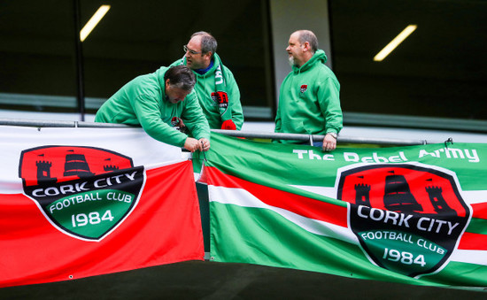 Cork fans set up their flags before kick off