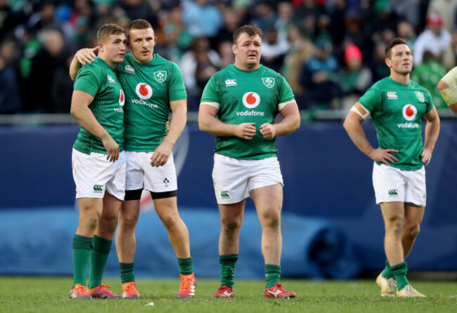 Jordan Larmour, Andrew Conway and Dave Kilcoyne