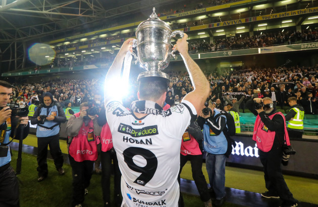 Patrick Hoban celebrates with the FAI Cup after the game