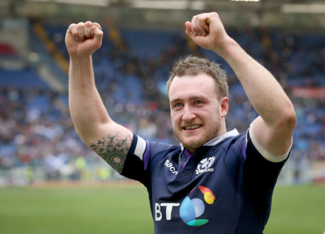 Stuart Hogg celebrates after the game