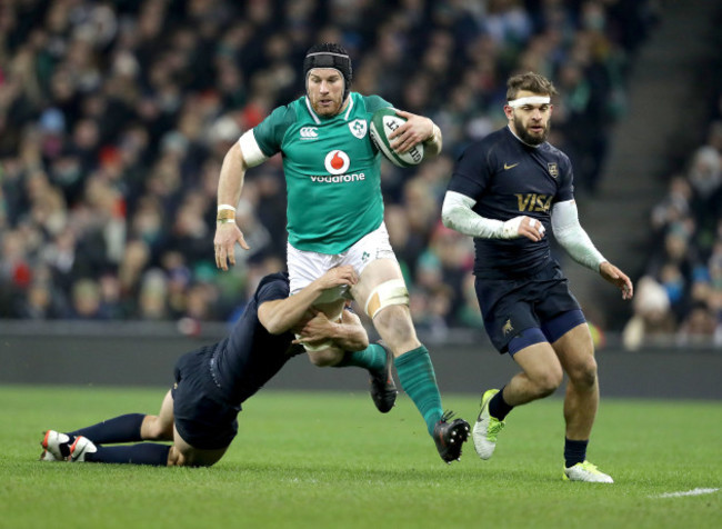 Sean O&rsquo;Brien tackled by Santiago Gonzalez Iglesias