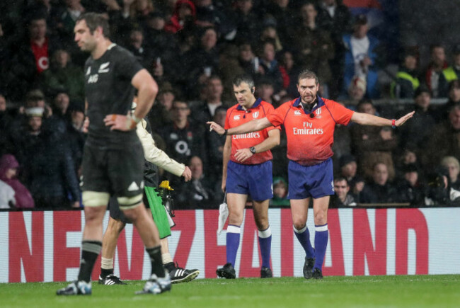 Jerome Garces rules out an England try after consulting the TMO