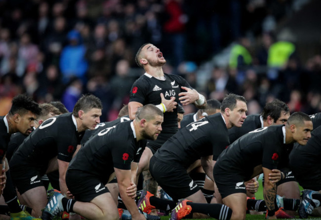 TJ Perenara leads the haka