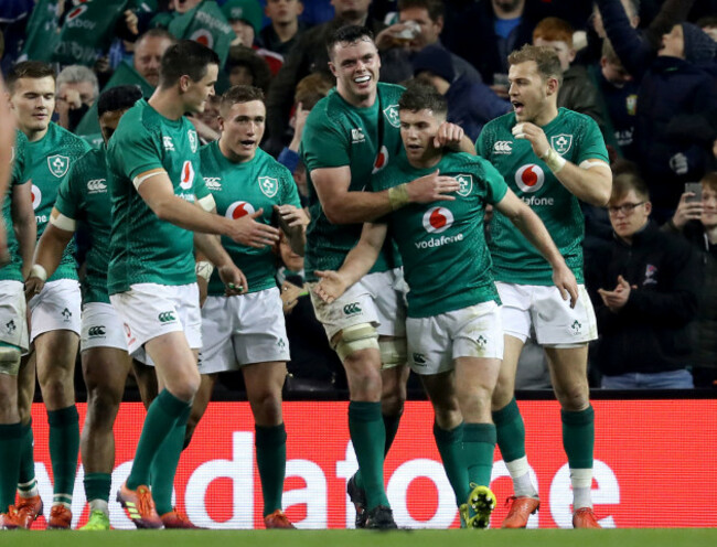 Luke McGrath celebrates after scoring a try
