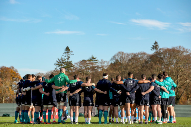 A general view of the team huddle