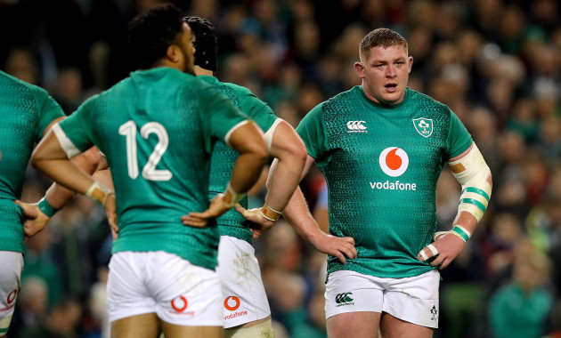 Tadhg Furlong dejected after conceding a try