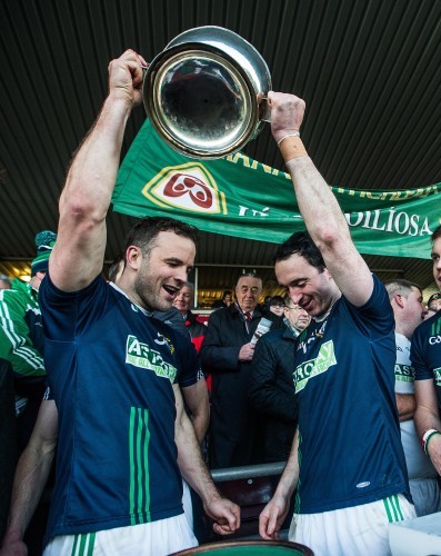 Conor Hynes and Aonghus Callanan celebrate winning the Tomas Callanan Cup