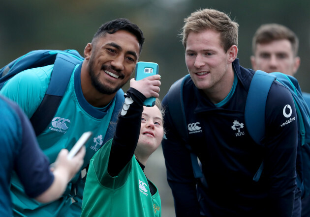 Bundee Aki and Kieran Marmion with Jennifer Malone