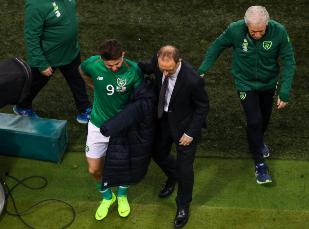Sean Maguire with Martin O’Neill after being substituted off