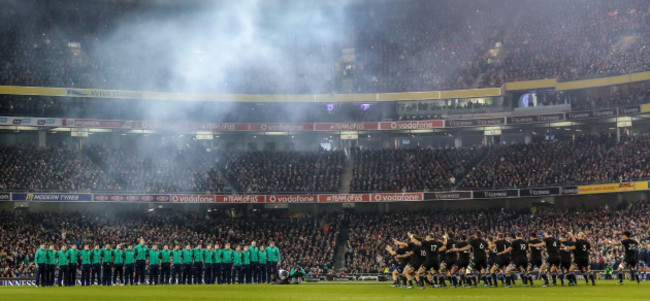 The New Zealand team perform the haka