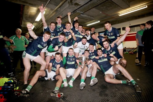 Liam Mellows celebrate in the dressing room after the game