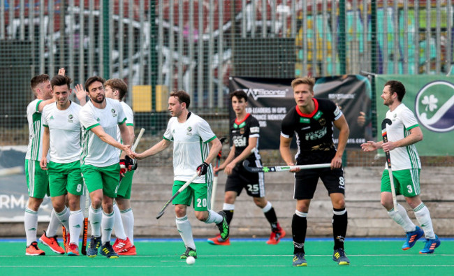 Shane O'Donoghue celebrates scoring his side's first goal with teammates