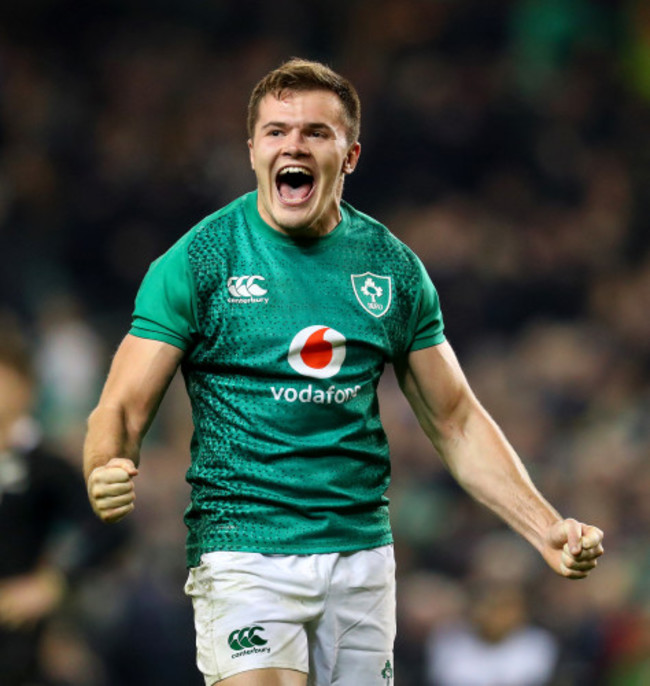 Jacob Stockdale celebrates at the final whistle