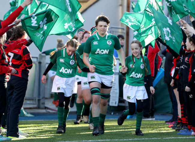 Ciara Griffin leads her side onto the pitch