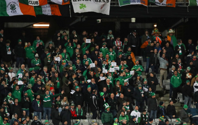 Ireland fans display 'Delaney Out' signs in the crowd