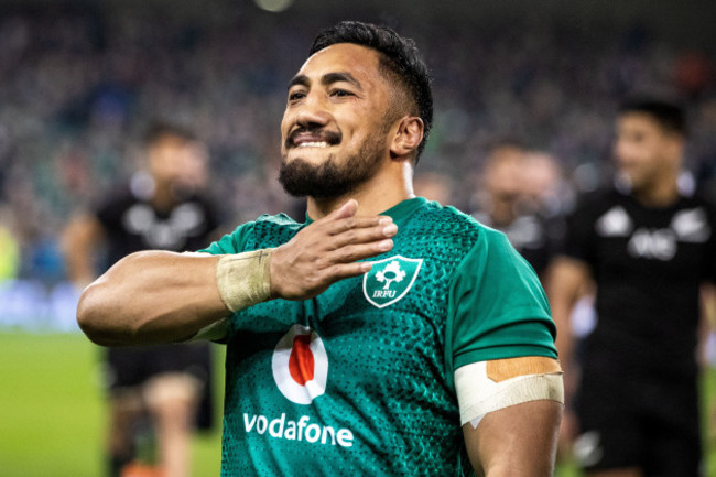 Bundee Aki celebrates after the game