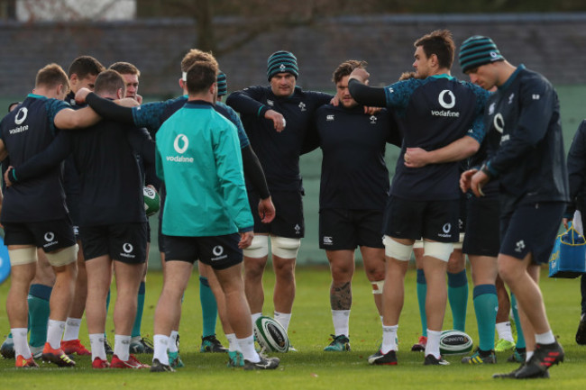 Rhys Ruddock in the team huddle