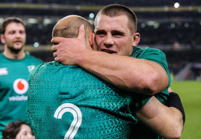 CJ Stander and Rory Best celebrate after the game