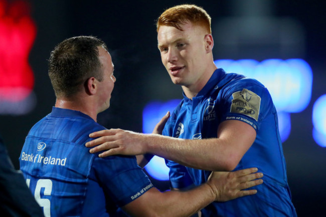 Ciaran Frawley celebrates after the game with Bryan Byrne