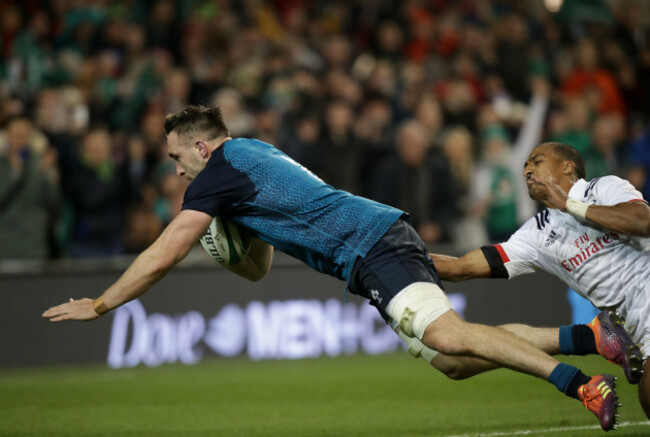 Jack Conan dives in to score their third try