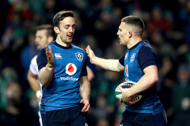 Darren Sweetnam celebrates with Andrew Conway