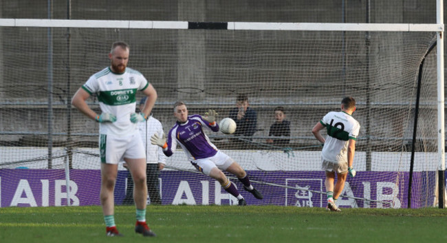 David Nestor saves a late penalty from Craig Rogers.