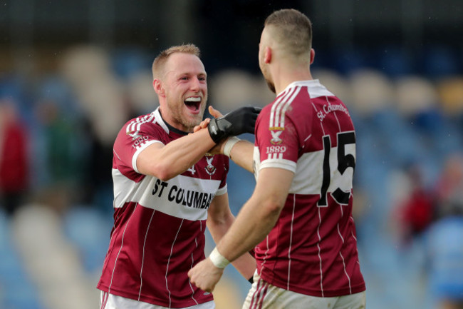 Conan Brady and Aidan McElligott celebrate at the final whistle