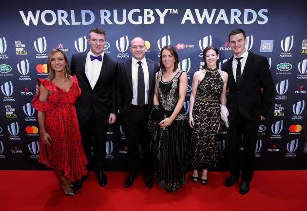 Jessica Moloney with partner Peter O'Mahoney, Rory Best with wife Jodie Best and Laura and Johnny Sexton