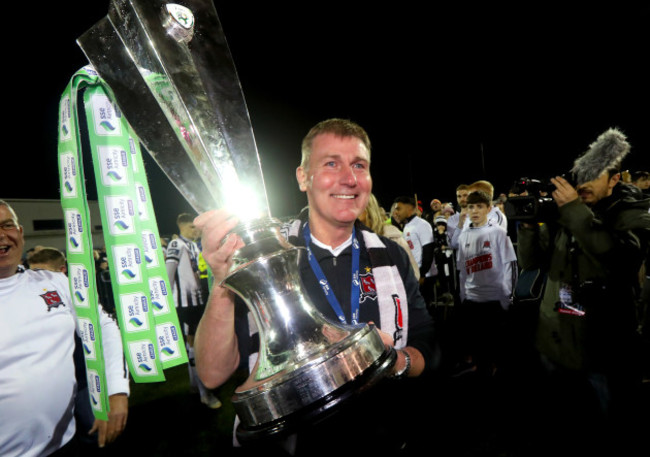 Stephen Kenny celebrates with the trophy