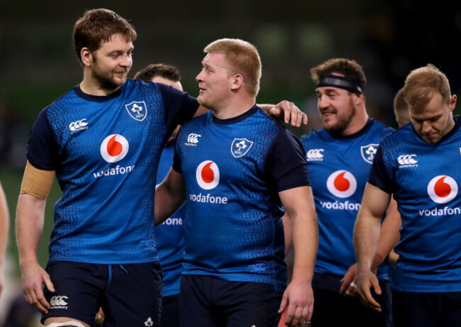 John Ryan and Iain Henderson celebrate after the game