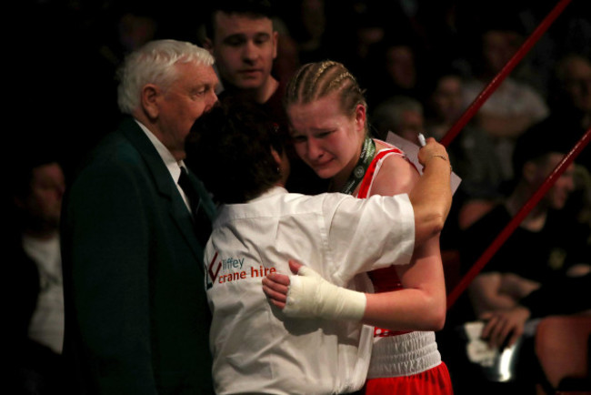 Amy Broadhurst dejected after losing to Kelly Harrington