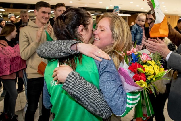 Kelly Harrington is greeted by her partner Mandy Loughlin