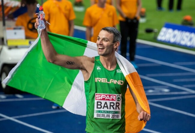 Thomas Barr celebrates finishing third