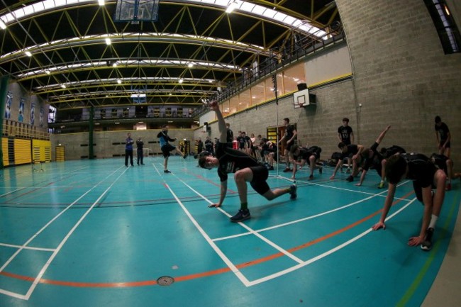 A view of participants during the warm-up