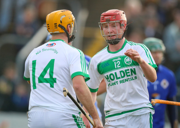 Adrian Mullen celebrates scoring a goal with Colin Fennelly