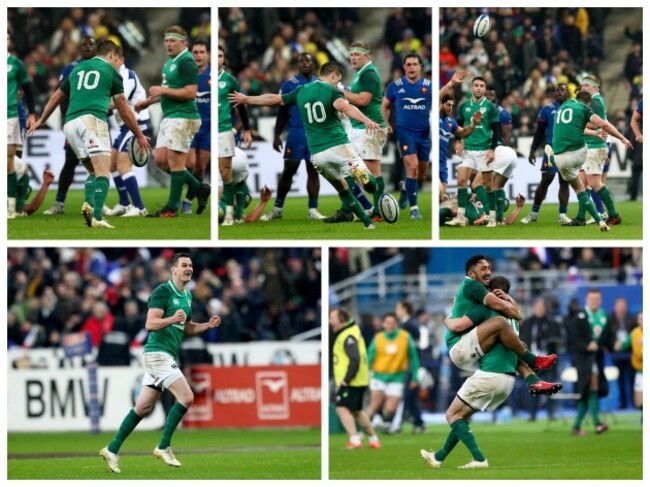 Johnny Sexton kicks the winning the drop goal