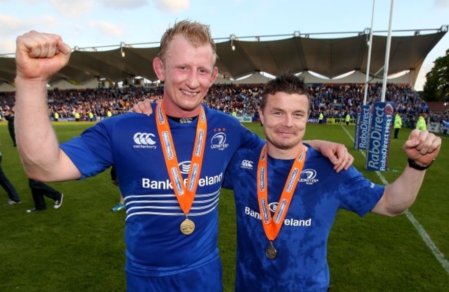 Brian O'Driscoll and Leo Cullen celebrate winning