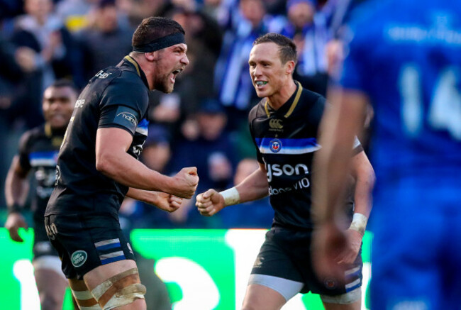 Charlie Ewels celebrates his side scoring a try
