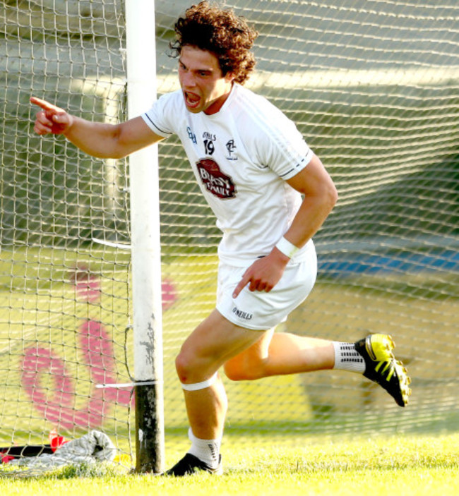 Chris Healy celebrates scoring a late goal