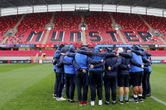 The Castres team huddle ahead of the game