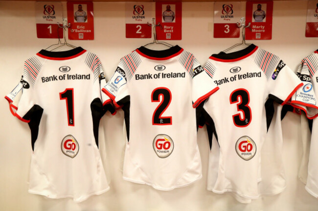 A general view Eric O'Sullivan, Rory Best and Marty Moore's Ulster jerseys