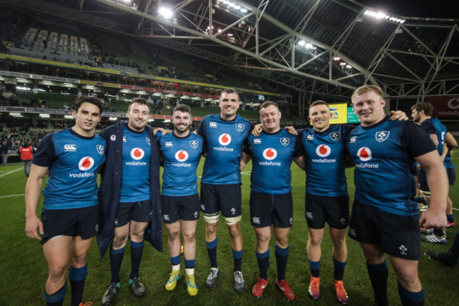Ireland&rsquo;s Munster players Joey Carbery, Niall Scannell, Sam Arnold, Tadhg Beirne, Dave Kilcoyne, Andrew Conway and John Ryan after the match