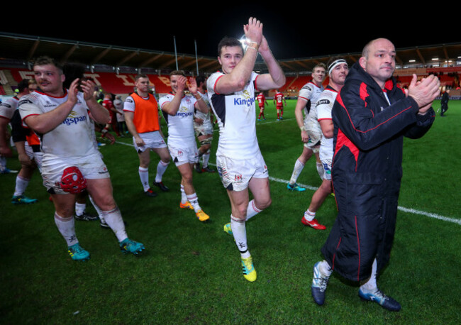 Jacob Stockdale and Rory Best after the game