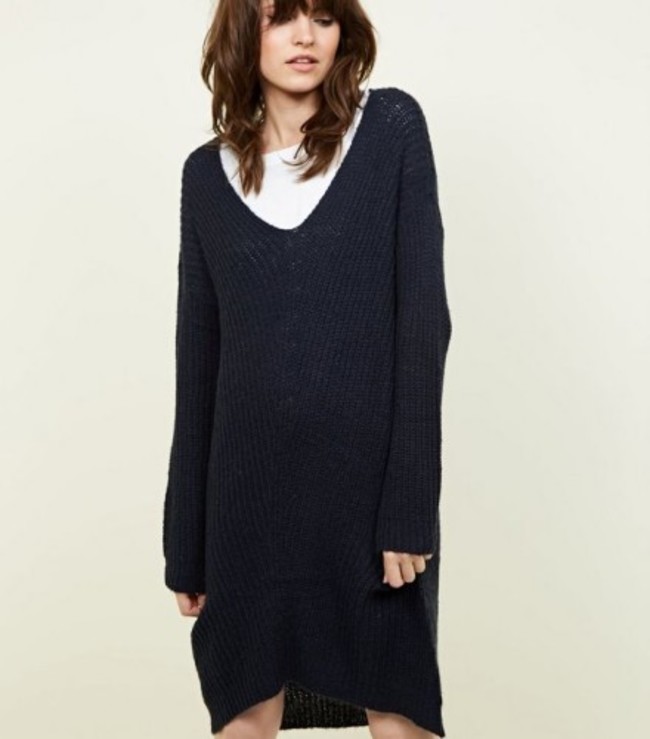 jdy-navy-v-neck-knitted-dress