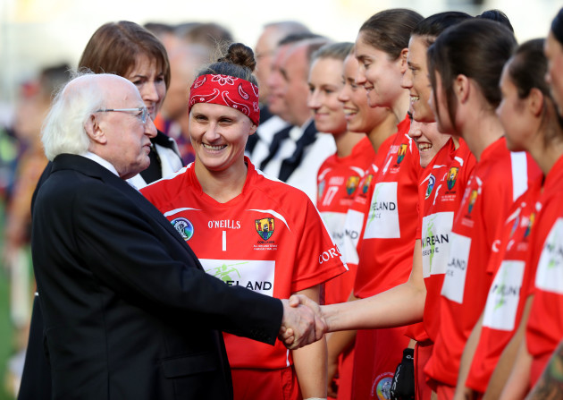 Aoife Murray and Gemma O'Connor with Michael D Higgins