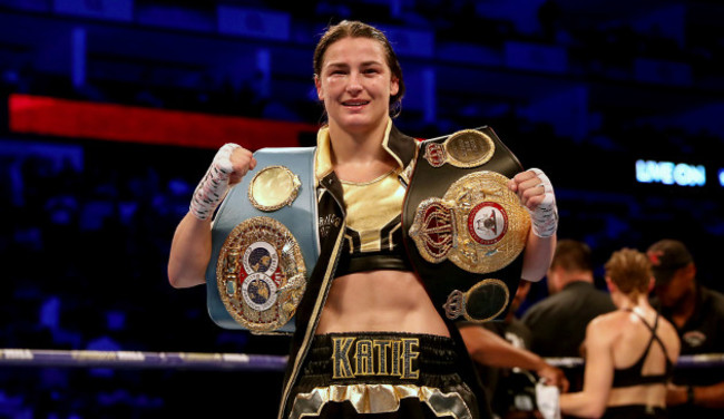 Katie Taylor with her WBA and IBF belts